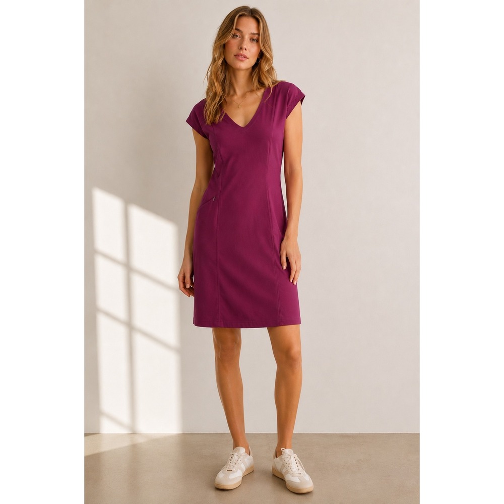 Toad & Co Midi Dress Sz M Magenta Short Sleeve Athletic Golf Hiking Active
